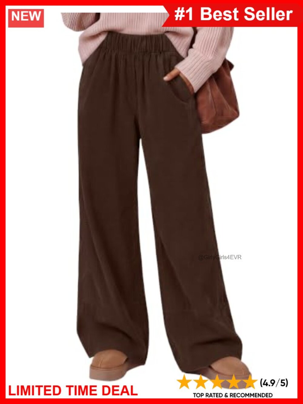 Womens Wide Leg Pants Ribbed Stretch Casual Lounge Trousers Pockets